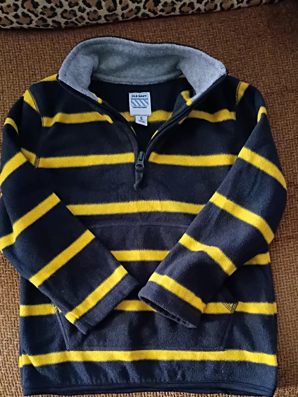 Old Navy Boys Gray and Yellow Striped Half-Zip Fleece Cute Soft Pullover